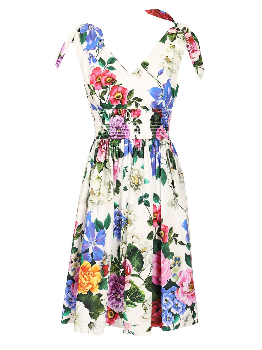 Shop Dolce & Gabbana Floral Print Cotton Dress In Multicolor