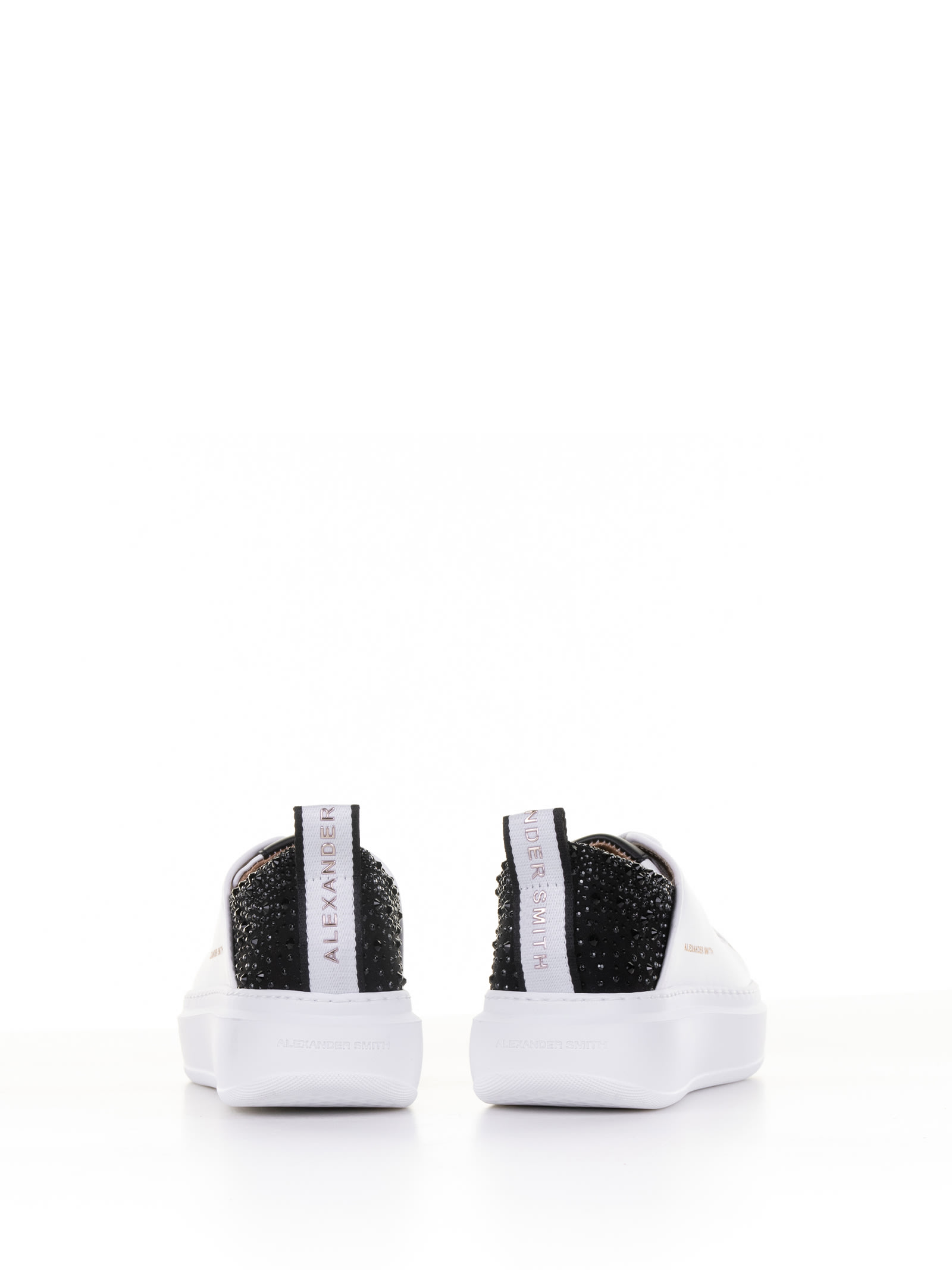 Shop Alexander Smith Wembley Sneaker In Leather And Rhinestones In White Black