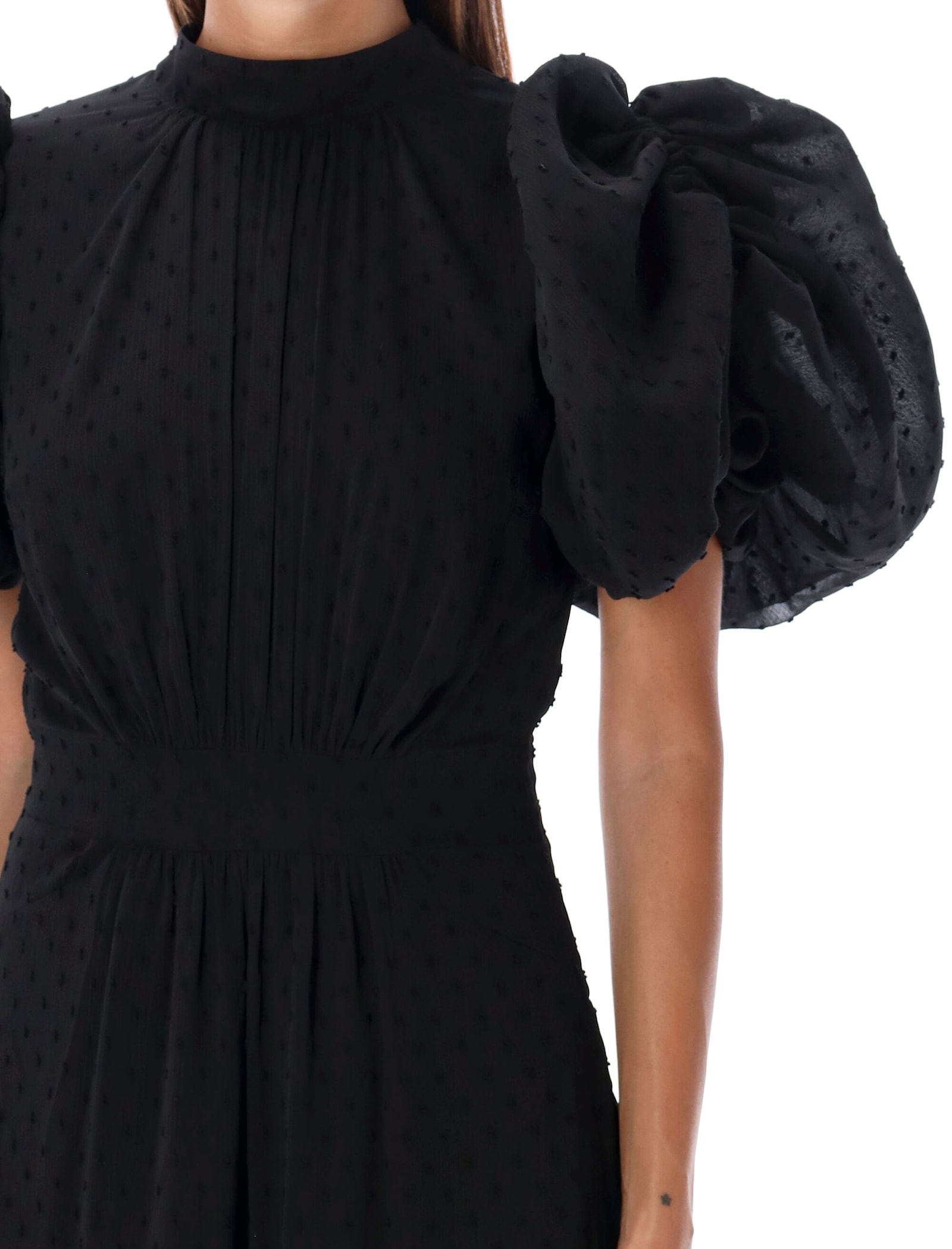 Shop Rotate Birger Christensen Puff Sleeve Midi Dress In Black