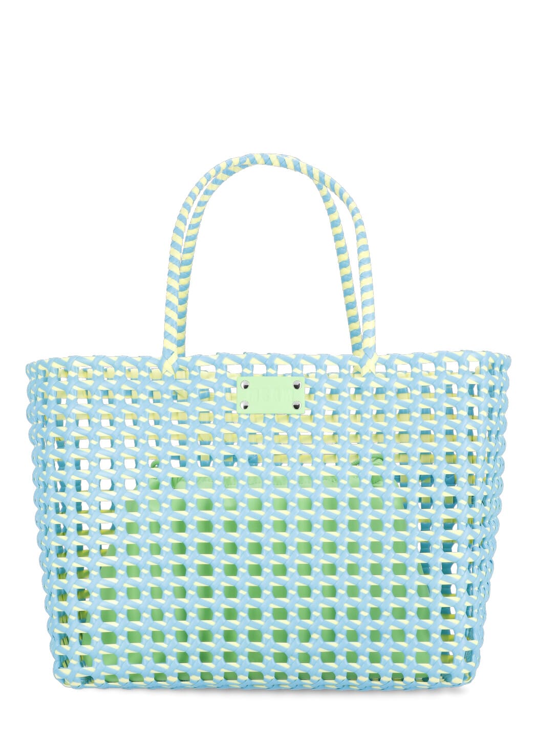 Shop Msgm Maxi Tote Woven Bag In Light Blue