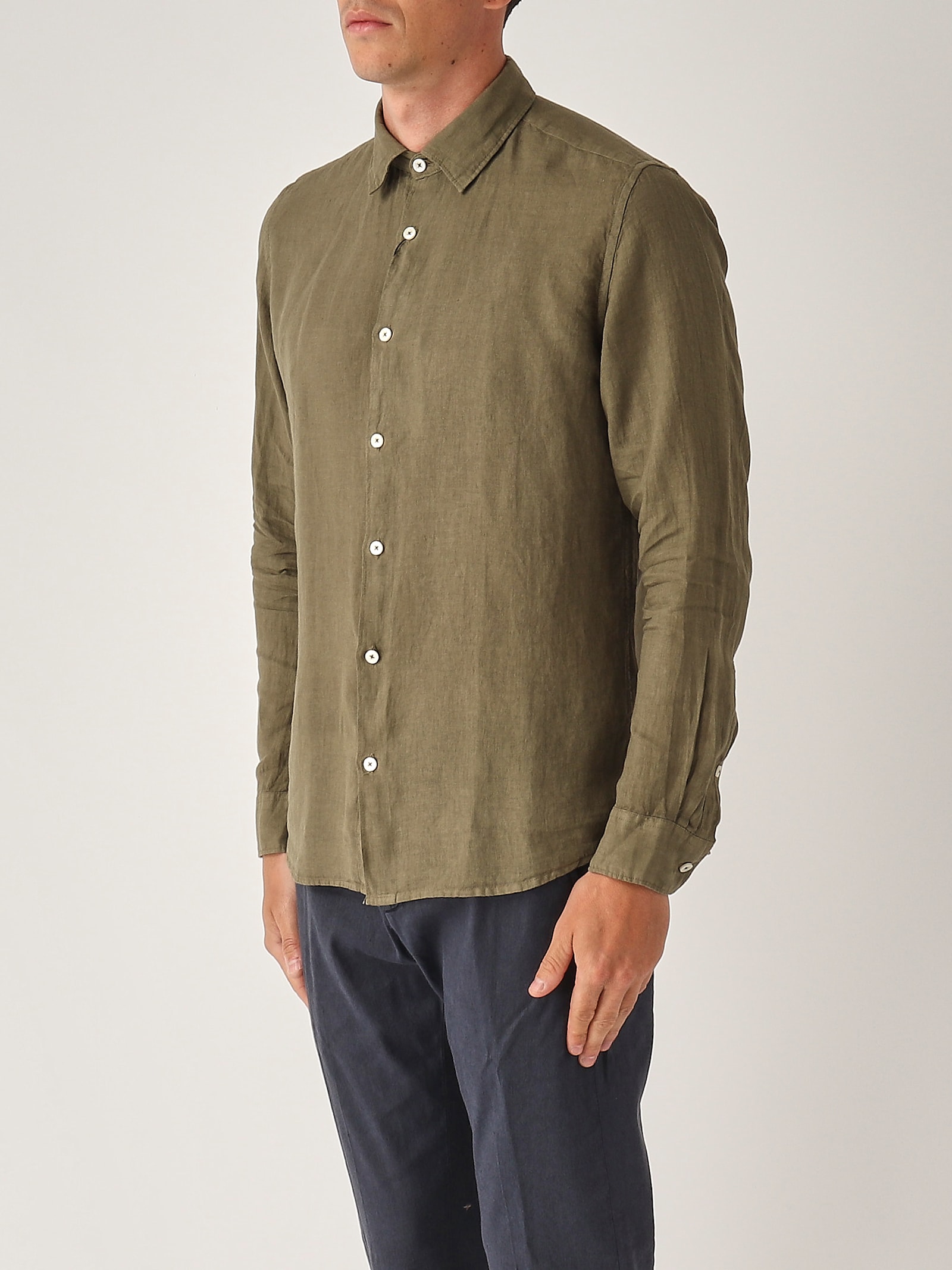 Altea Camicia M/l Collo Aperto Full-button Lino 100% Shirt In Green