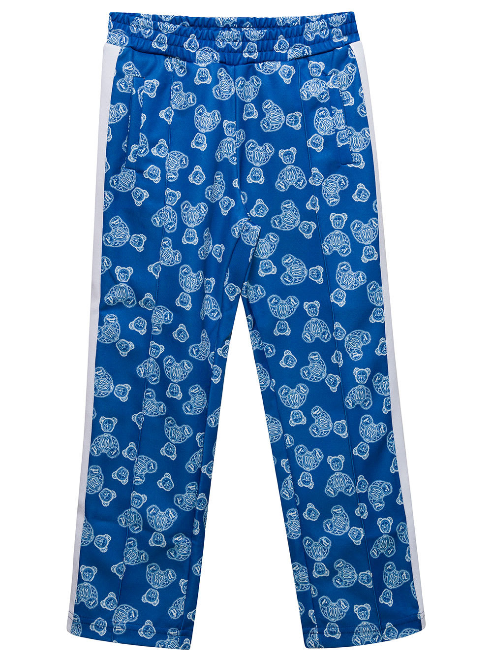 Palm Angels Blue Track Pants With All-over paisley Teddy Bear Print In Cotton Blend Boy