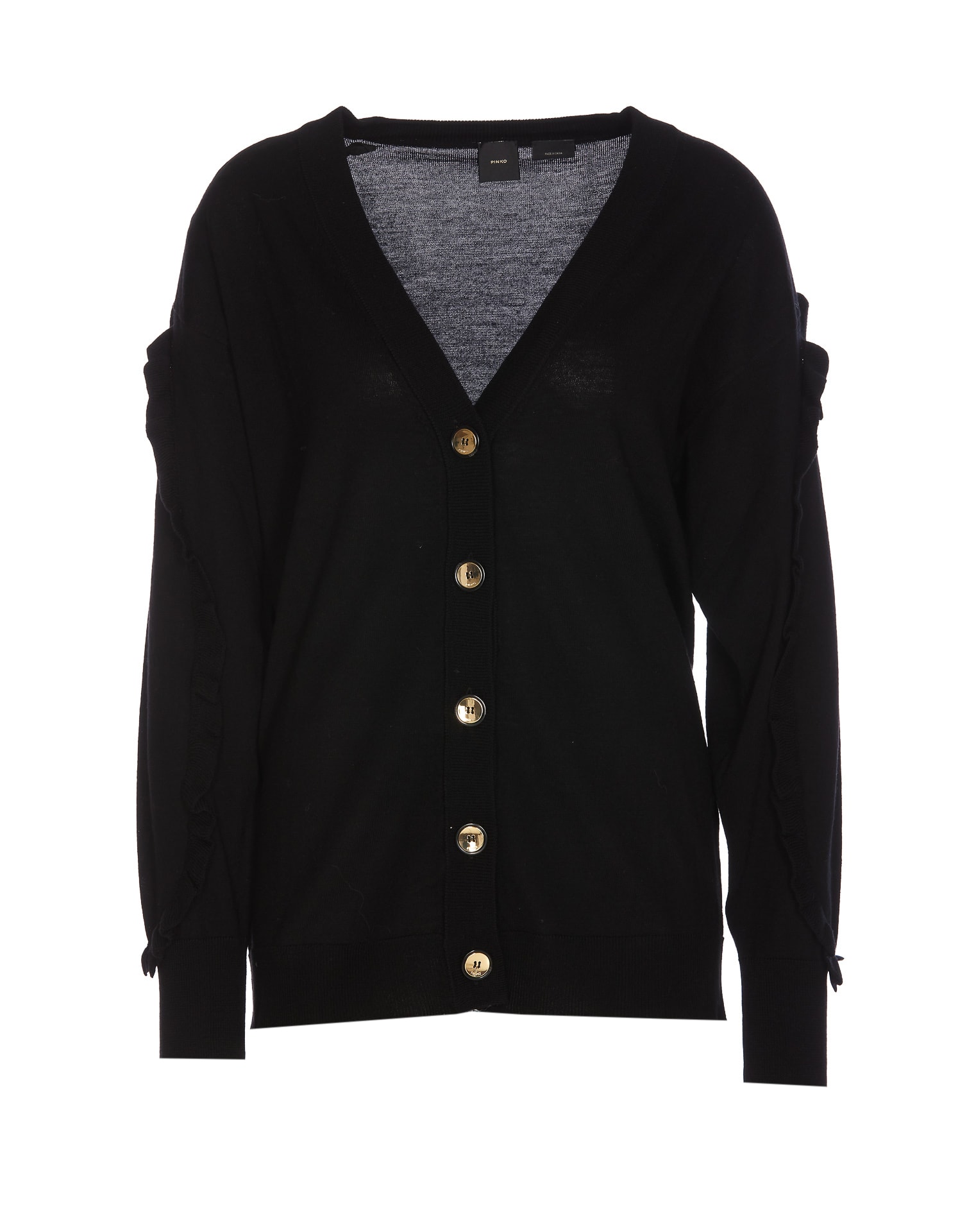 Shop Pinko Wool Cardigan With Rouches In Nero