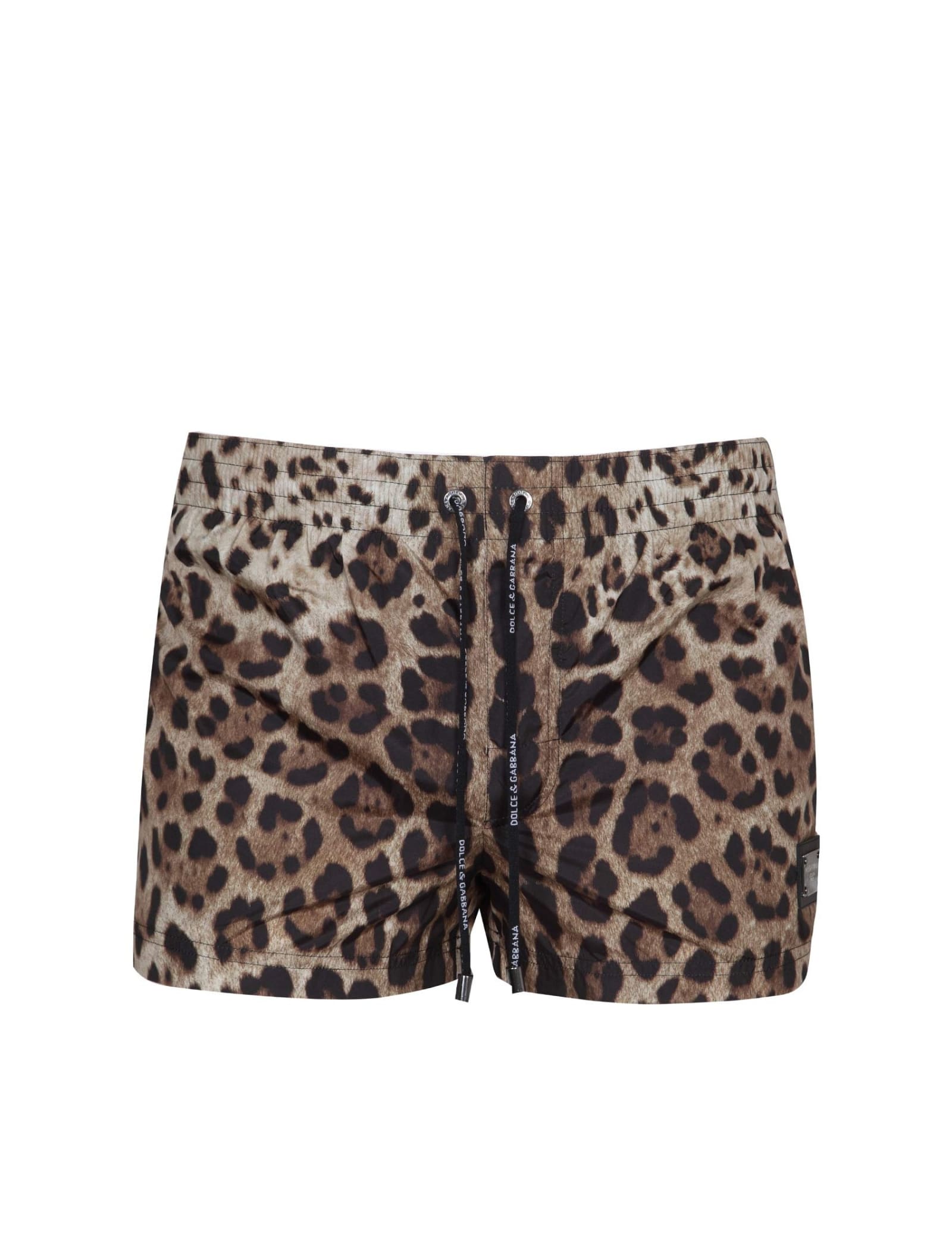 Dolce & Gabbana Brown All-over Leopard Print Shorts Swimsuit In Maculated
