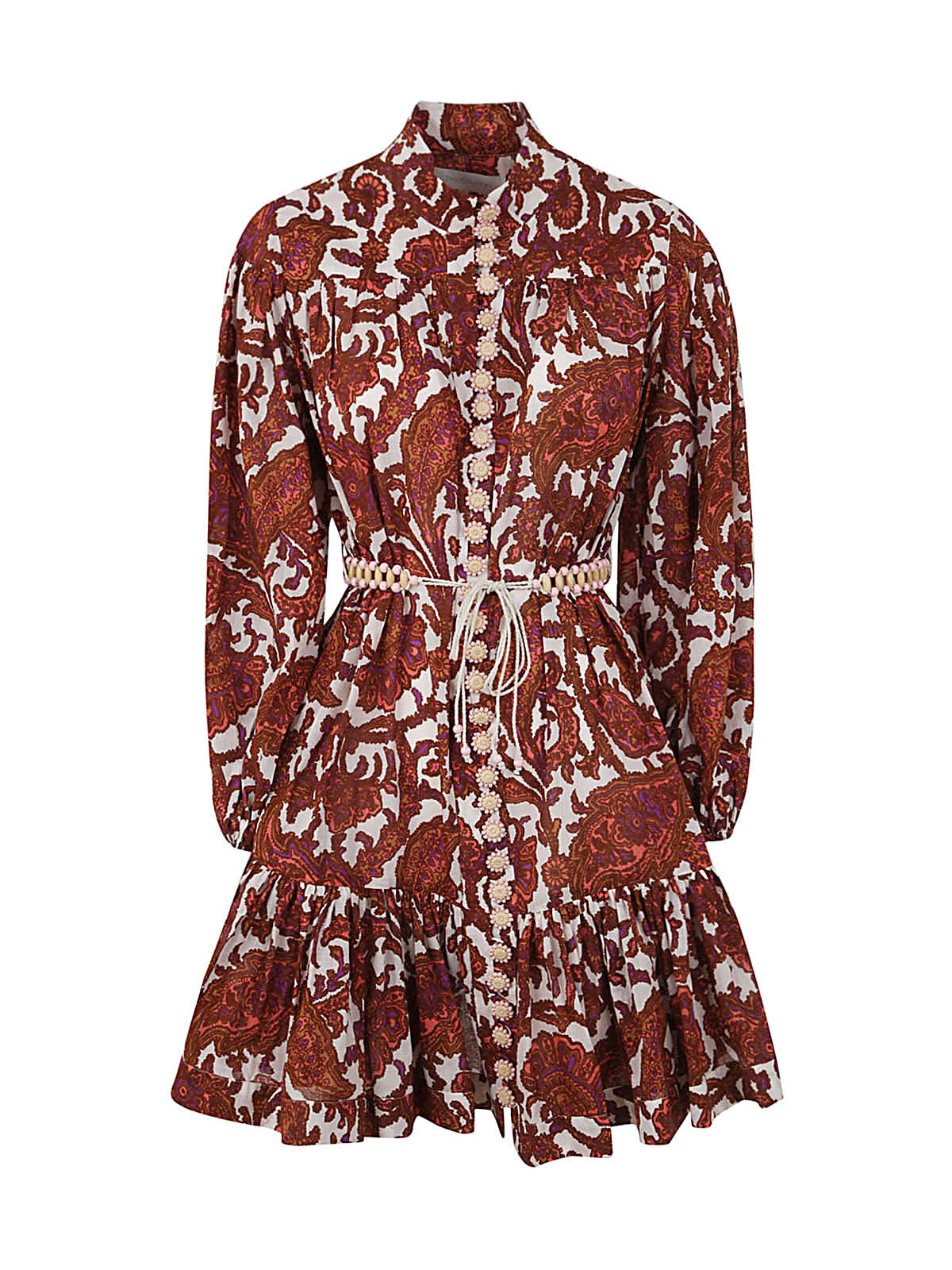 Zimmermann Tiggy Drop Waist Mini Dress In Cpa Coral Paisley
