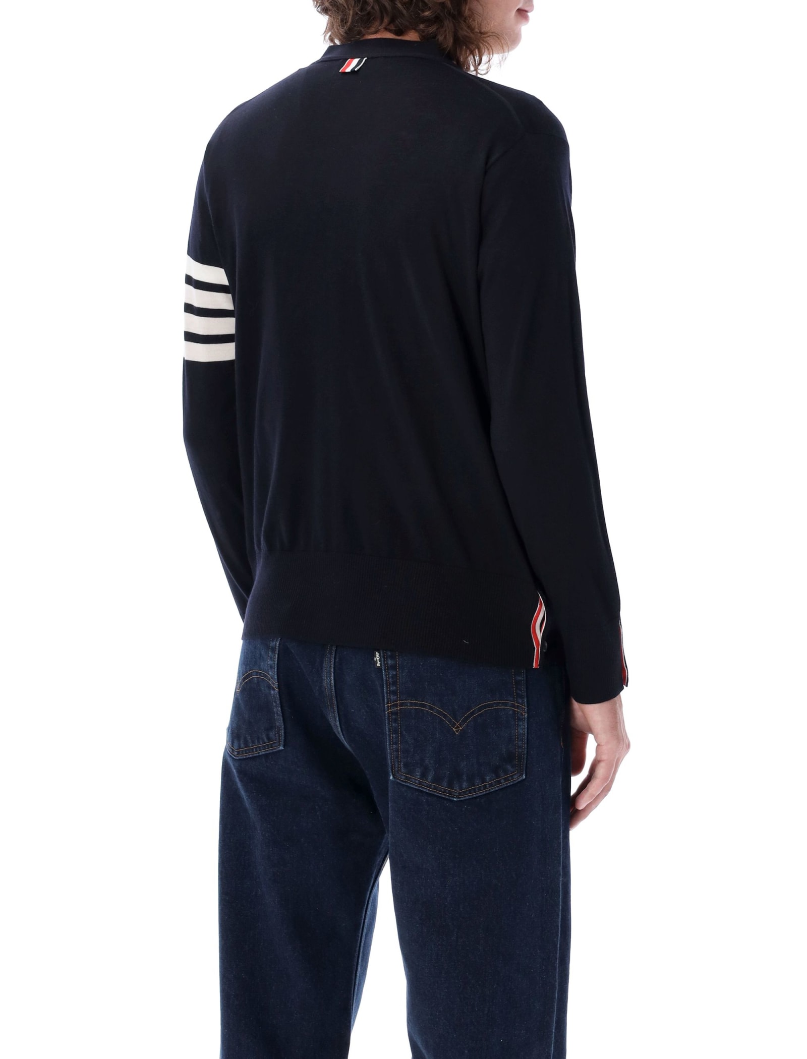Shop Thom Browne Classic V-neck Cardigan Sustainable In Navy