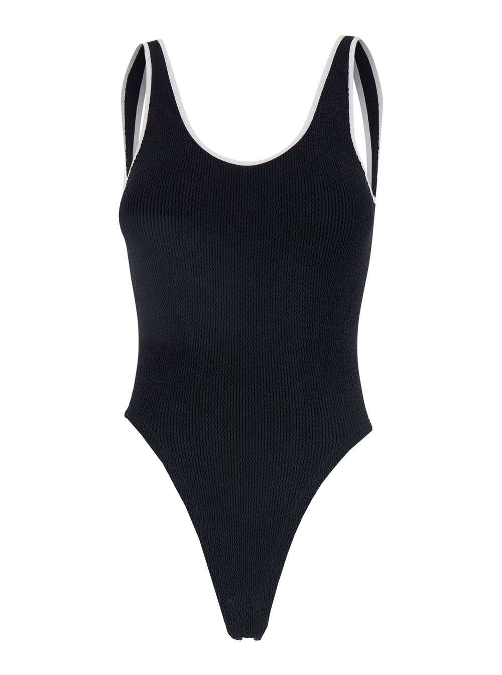 faye Black Swimsuit With Contrasting Edges In Ribbed Fabric Woman