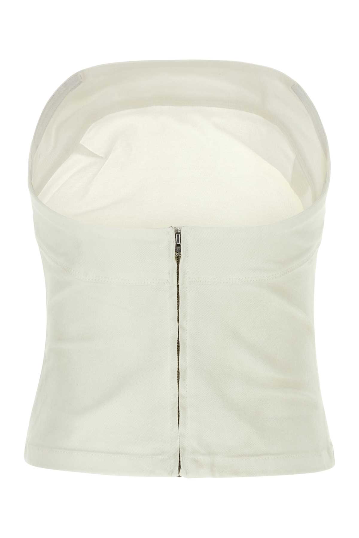 Entire Studios Strapless Denim Crop Top In Bone