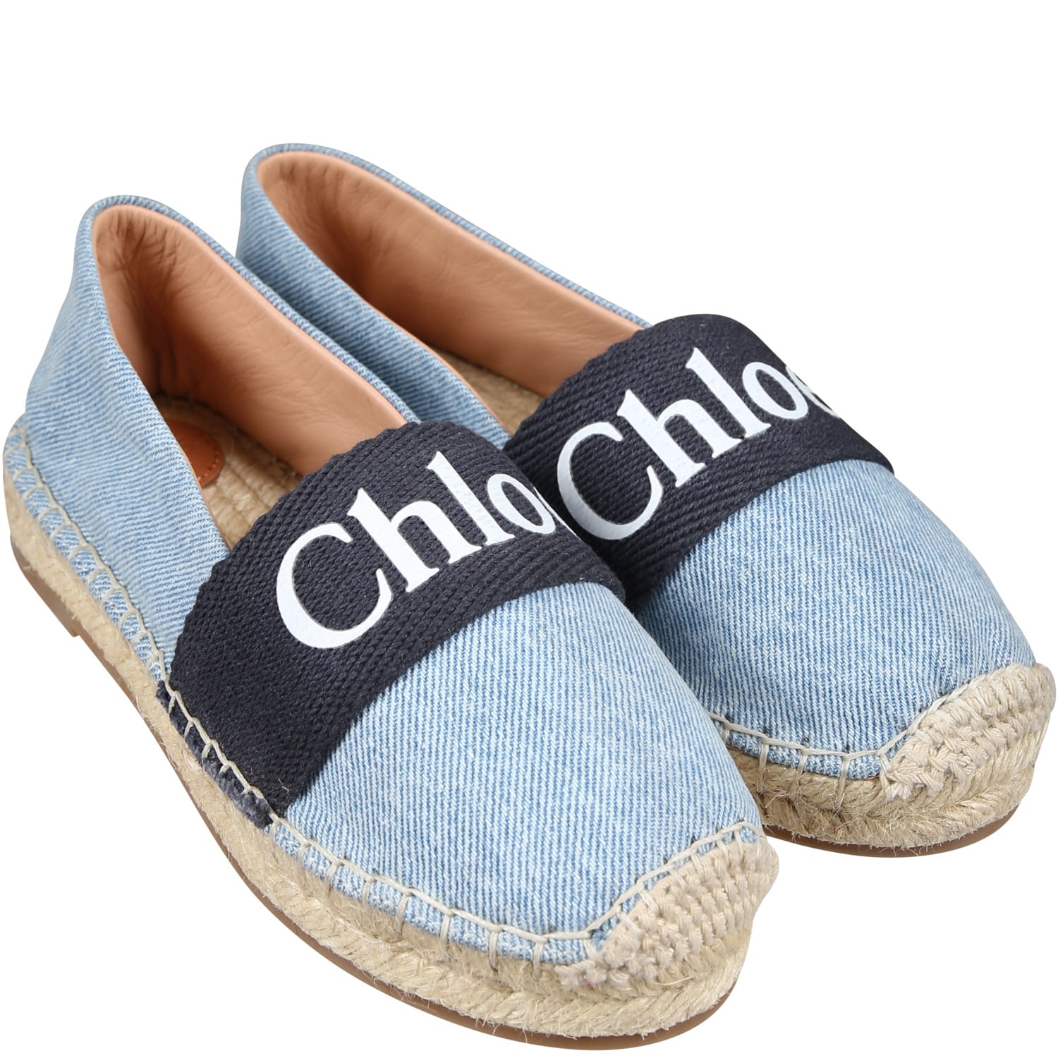 Shop Chloé Denim Espadrilles With Logo For Girl In Blue