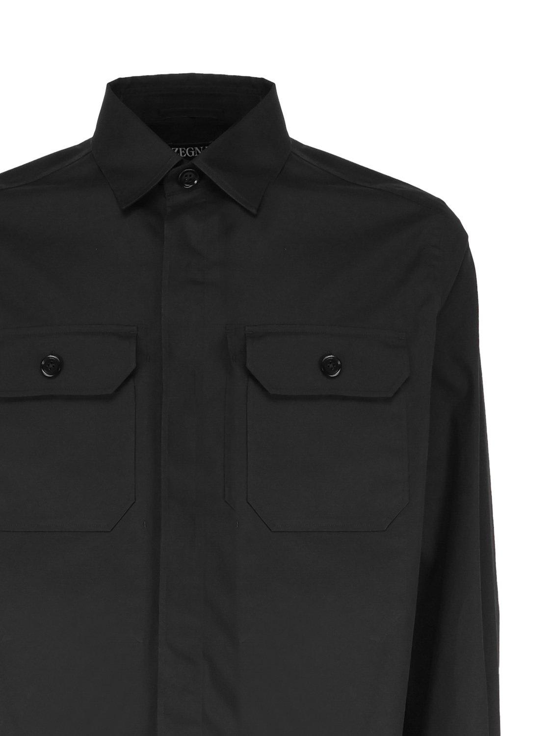 Shop Zegna Curved Hem Twill Shirt In Nero