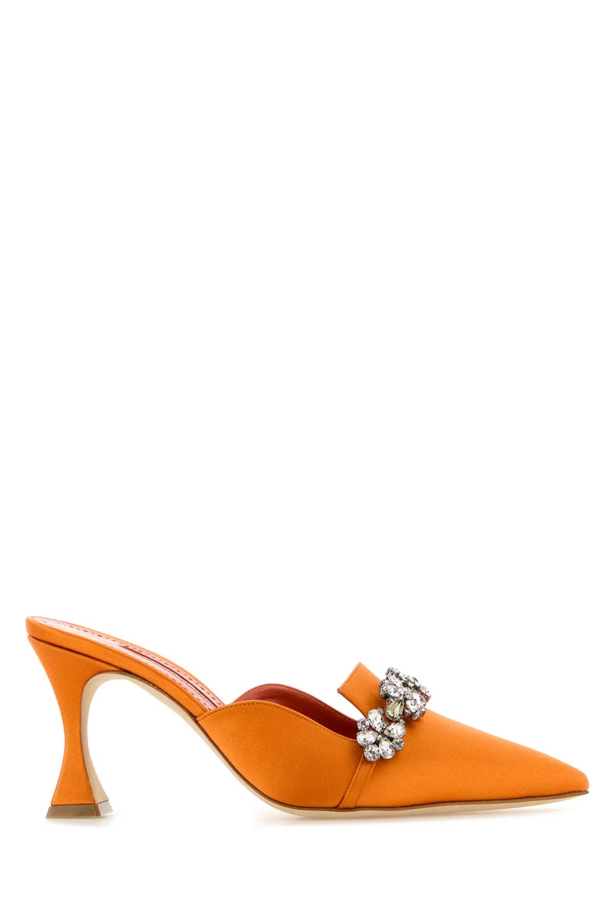 Shop Manolo Blahnik Orange Satin Permu Mules In Dora