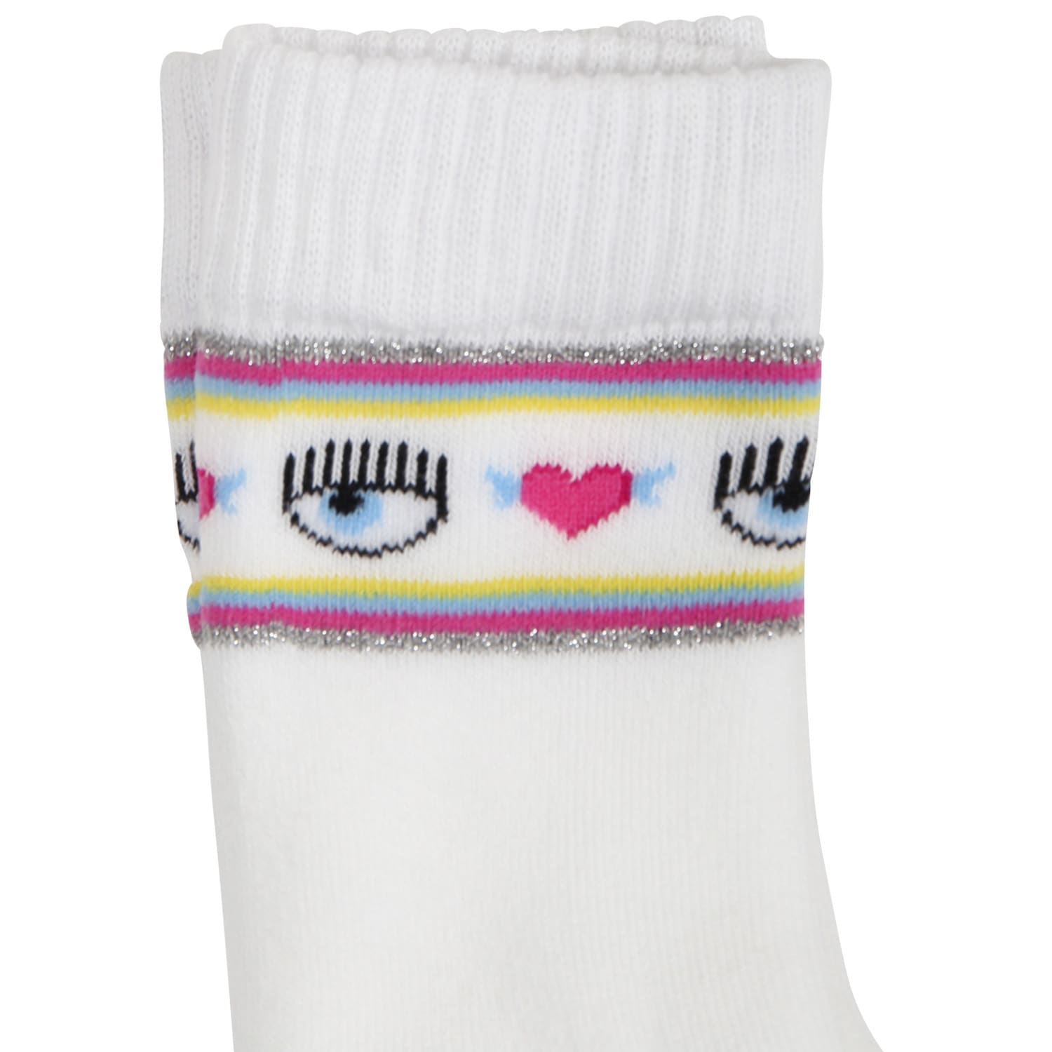 Shop Chiara Ferragni White Socks For Girl With Flirting Eyes And Hearts