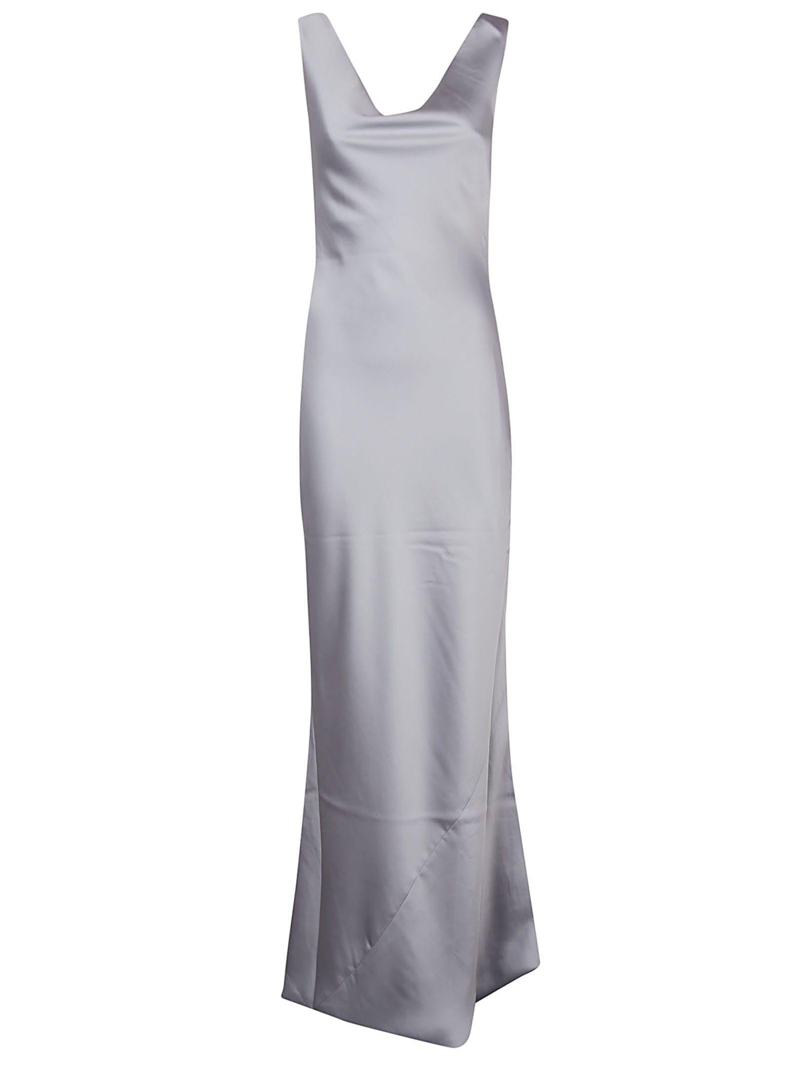 Shop Norma Kamali Deep Drape Neck Dress In Silver