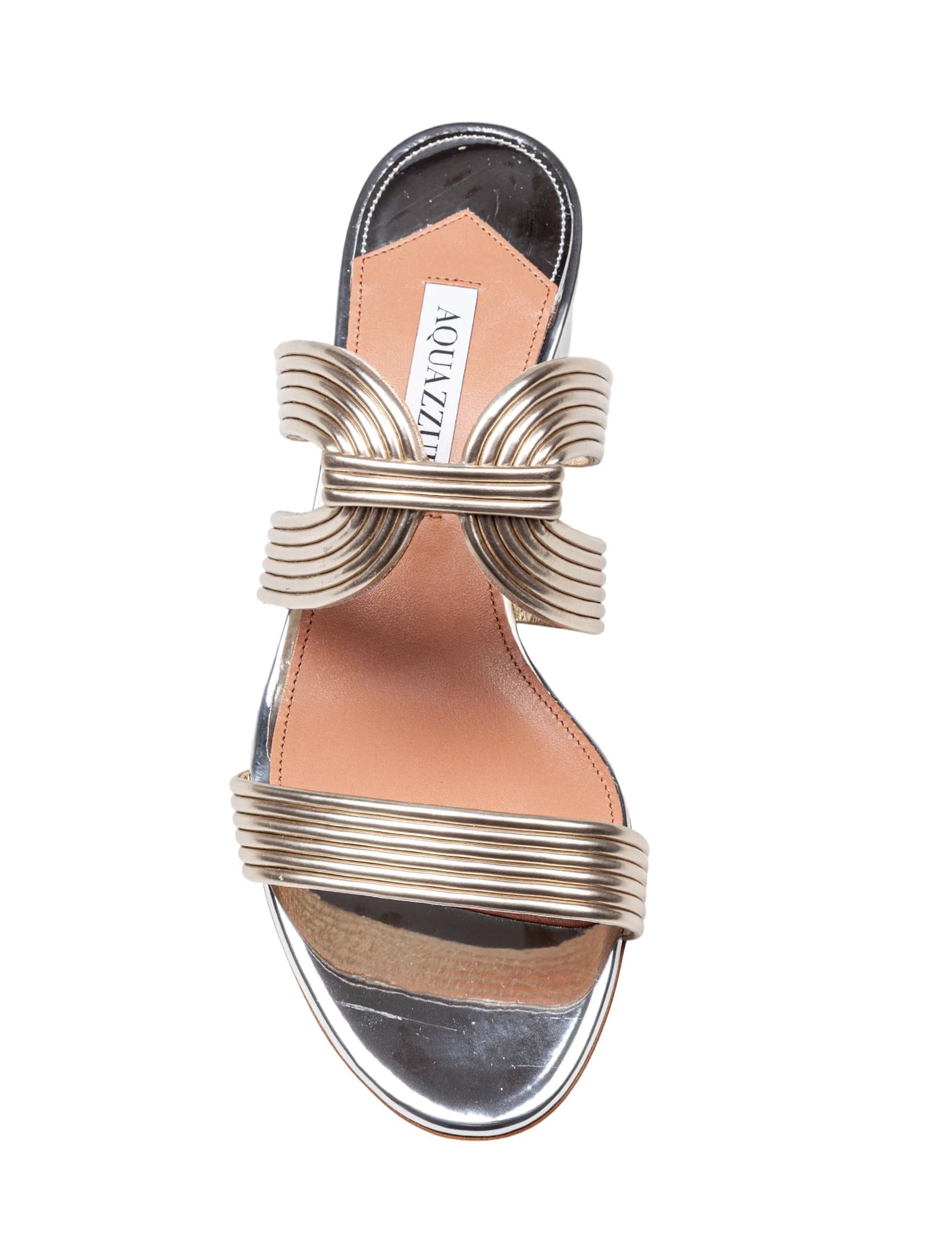 Aquazzura Mule Esencia 35 In Laminated Leather Color Light Gold/silver In Gold/silver