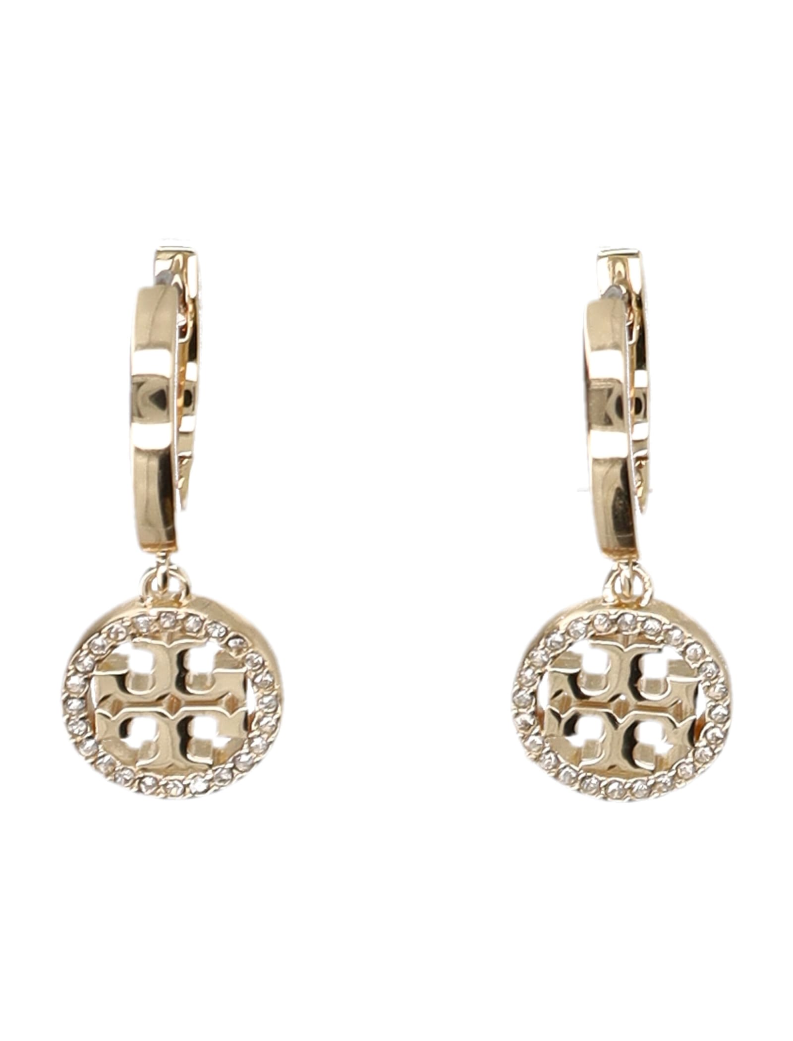 TORY BURCH MILLER PAVE HUGGIE HOOP EARRINGS 