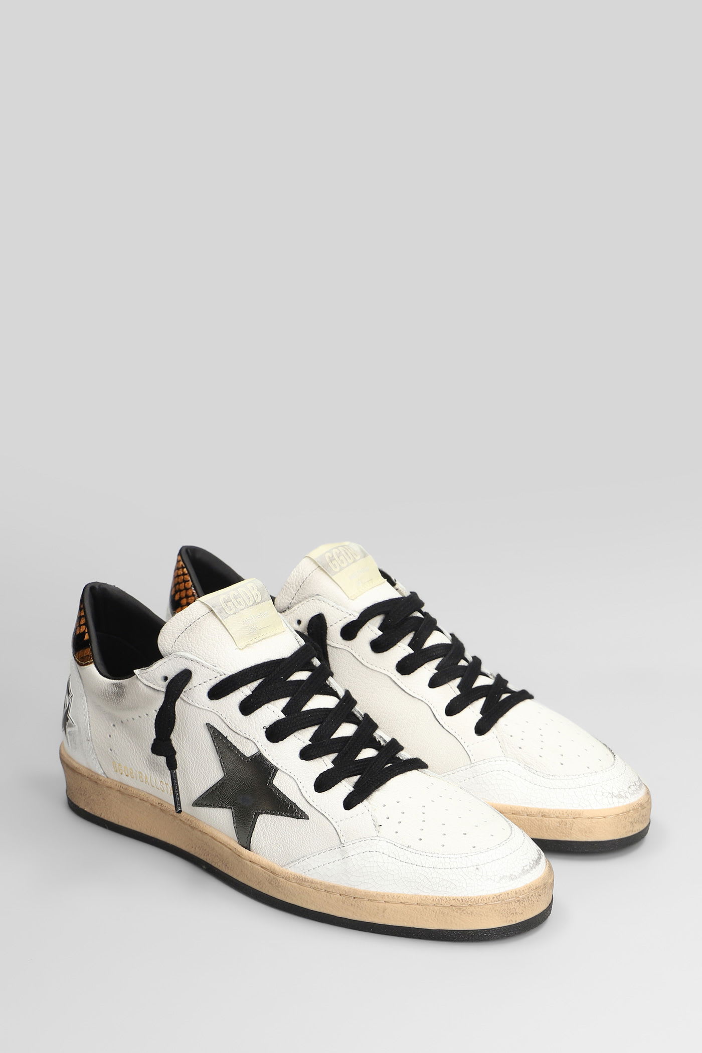 Golden Goose Ball Star Sneakers In White Leather In Multi