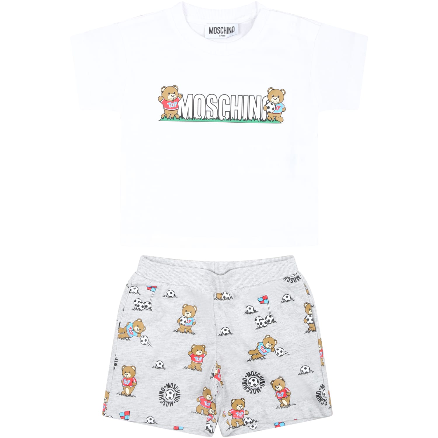 Moschino Multicolor Set For Baby Boy With Teddy Bear And Logo In White