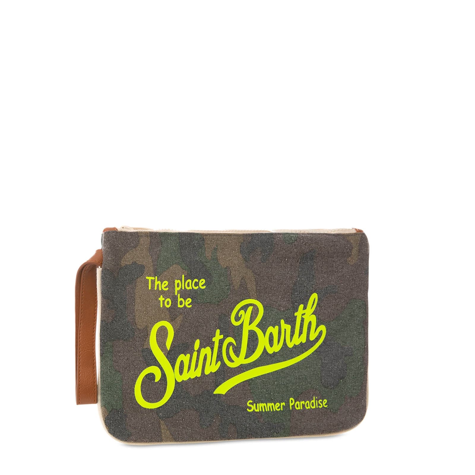 Mc2 Saint Barth Parisienne Canvas Pochette With Camouflage Print In Green
