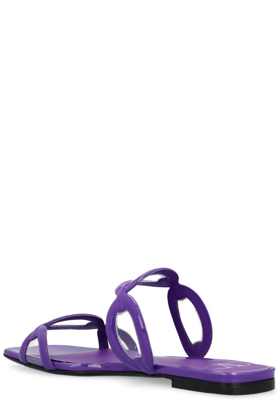 Valentino Square Toe Slip-on Sliders In Purple