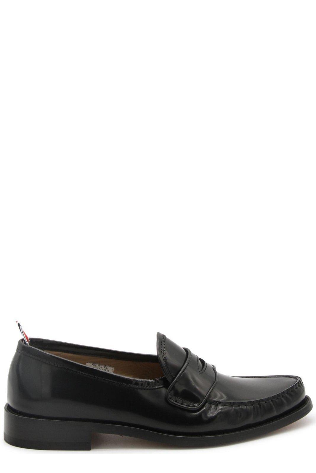 Shop Thom Browne Almond Toe Penny-slot Loafers In Black