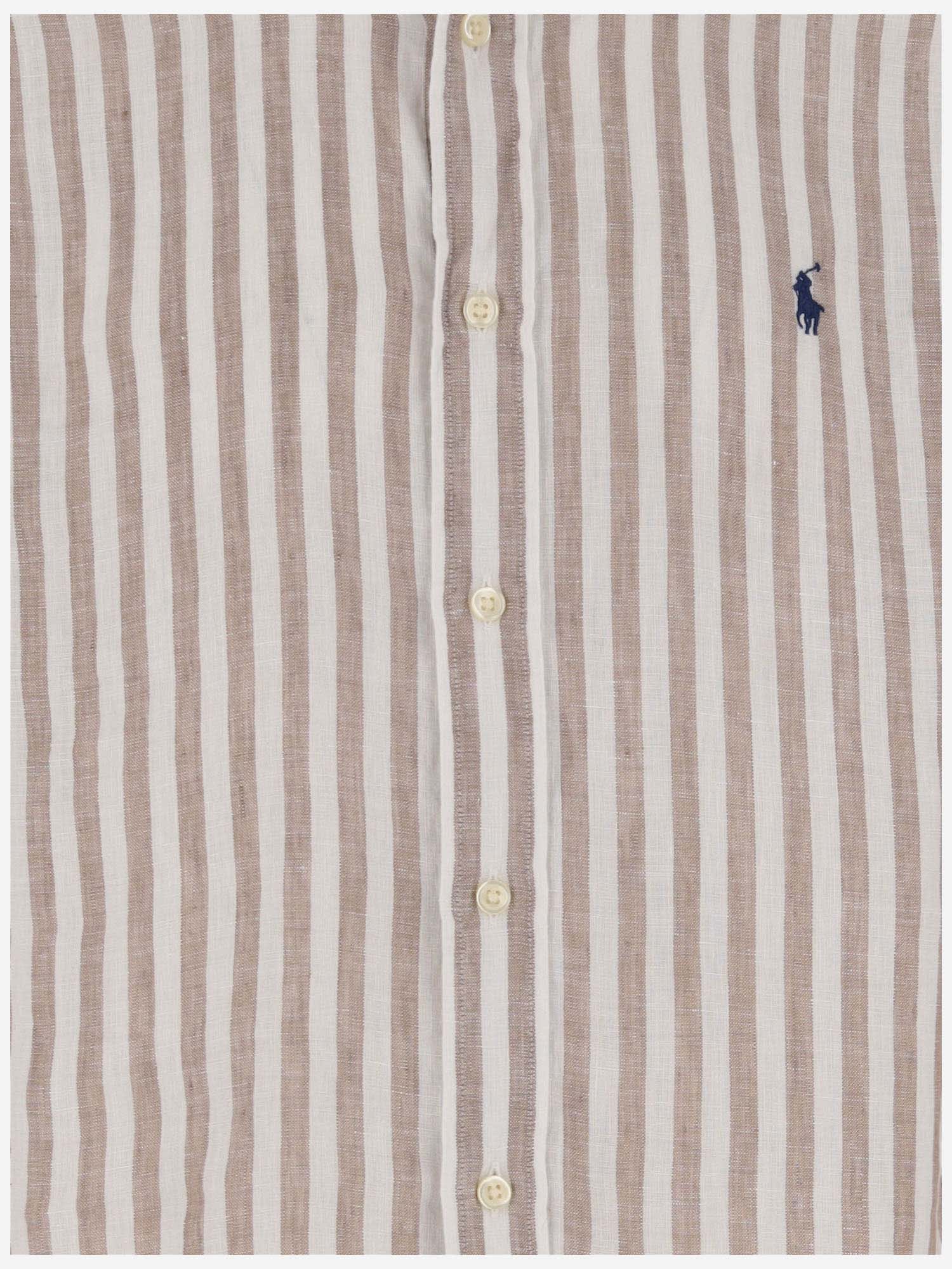 Shop Ralph Lauren Linen Shirt With Striped Pattern And Logo In Red
