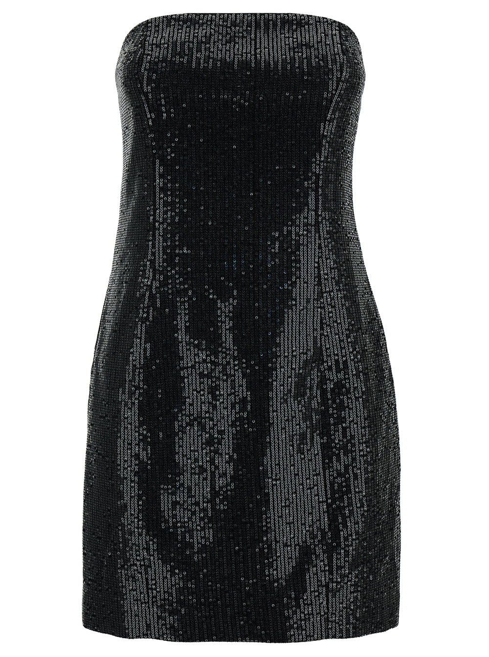 Shop Rotate Birger Christensen Mini Black Strapless Dress With Paillettes In Cotton Woman