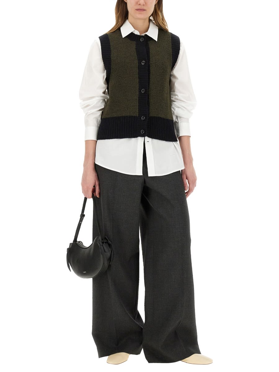 Margaret Howell Textured Knit Wool Vest In Green