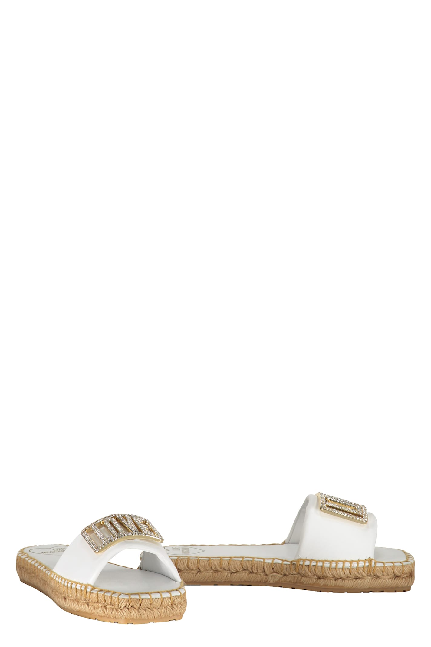Love Moschino Embellished Espadrille Slides In White
