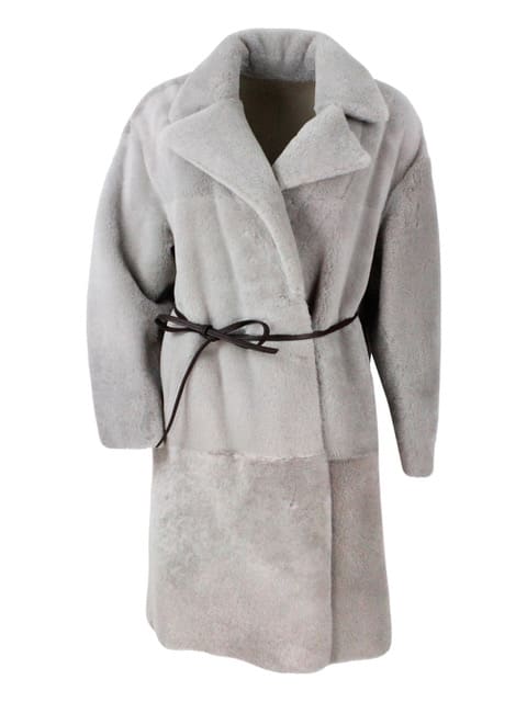 Fabiana Filippi Leather Coat In Gray