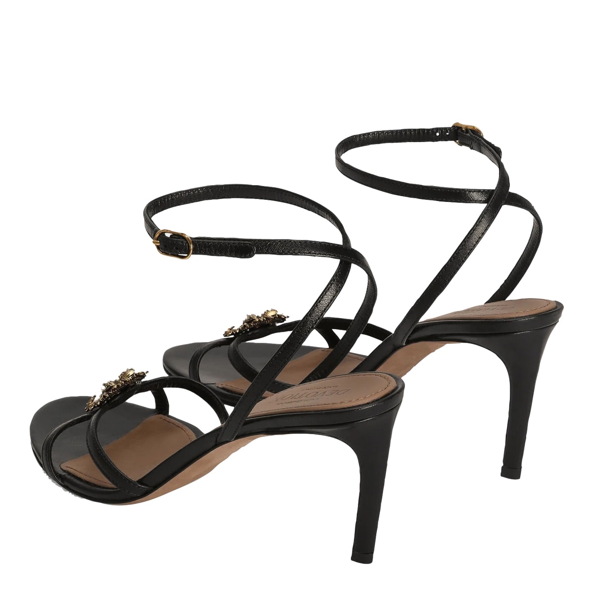 Dolce & Gabbana Sandals Thin Straps Stiletto Heel Heart In Black