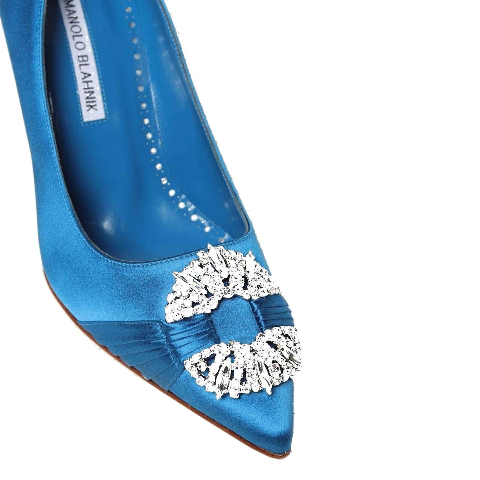 Manolo Blahnik Hangisi 90 Satin Pumps With Fmc Crystal Buckle In Blue