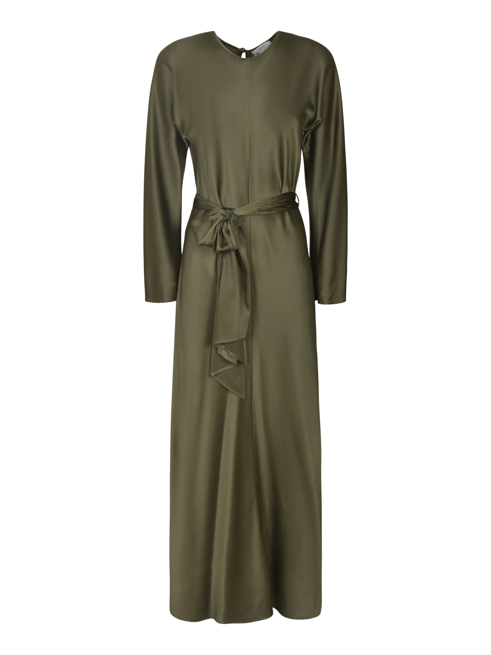 Shop Forte Forte Tie-waist Long-sleeved Plain Dress In Olive