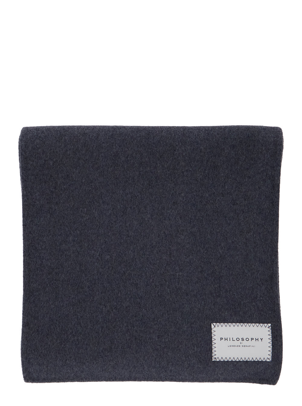 Shop Philosophy Di Lorenzo Serafini Grey Scarf With Logo Patch In Double Wool Woman