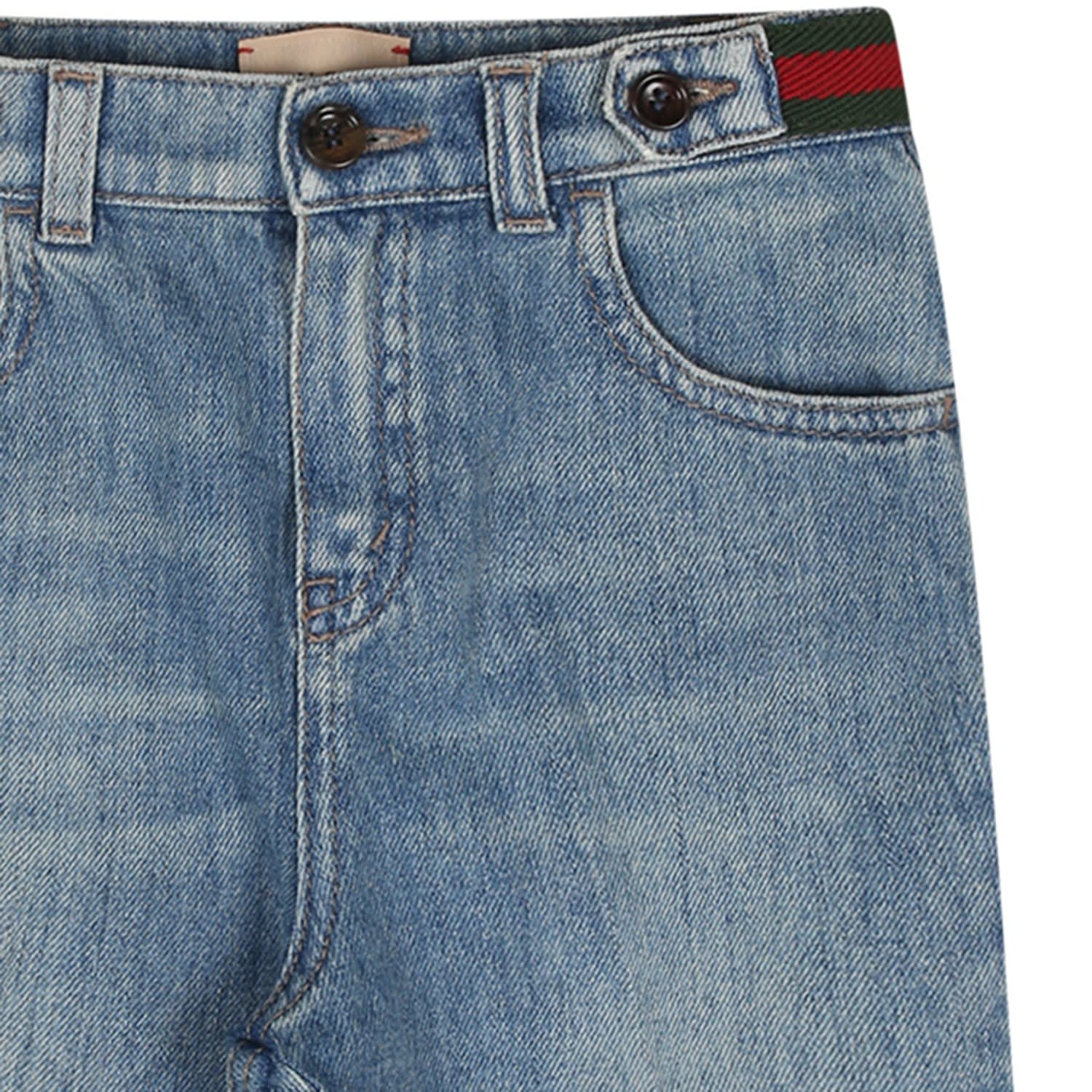 Shop Gucci Blue Jeans For Baby Boy With Web Detail In Denim