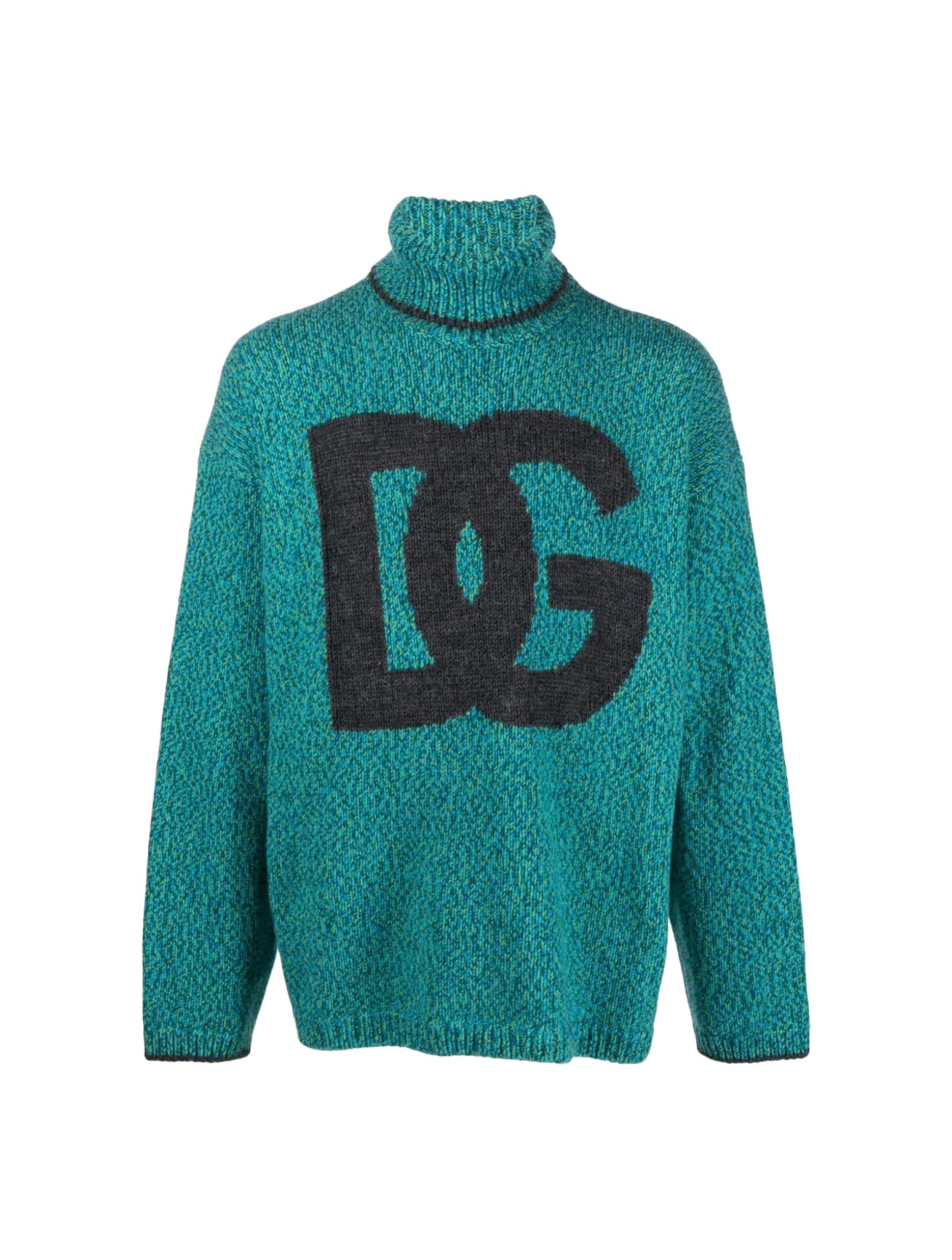 Dolce & Gabbana Intarsia Knit Dg Logo High-neck Sweater In Green