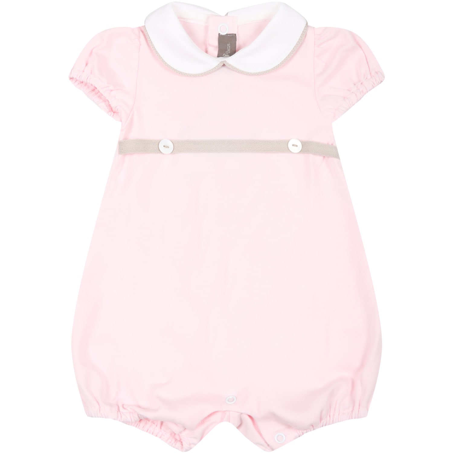 Little Bear Pink Romper For Baby Girl With Belt