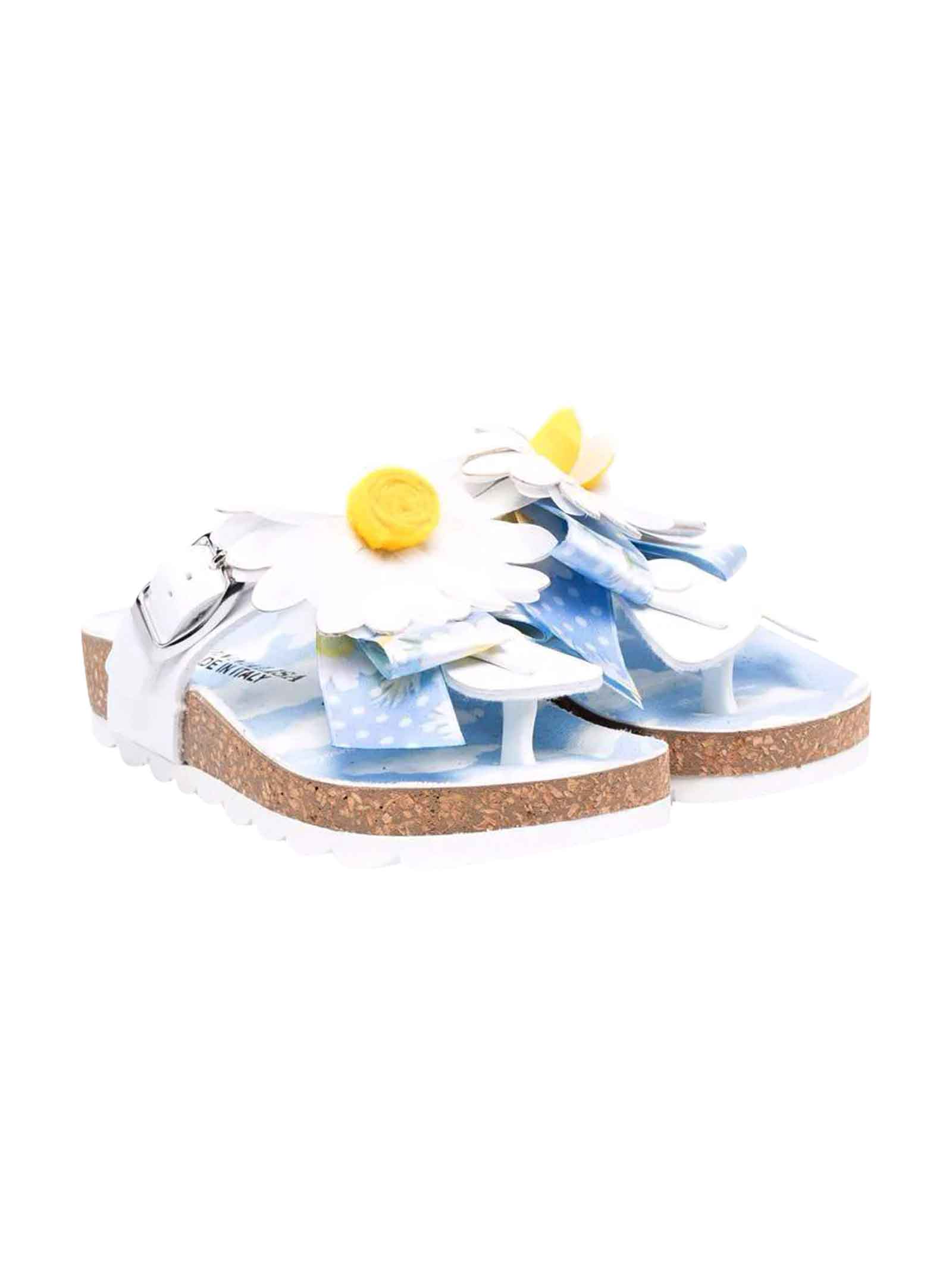 Monnalisa Light Blue Sandal With Flower Application