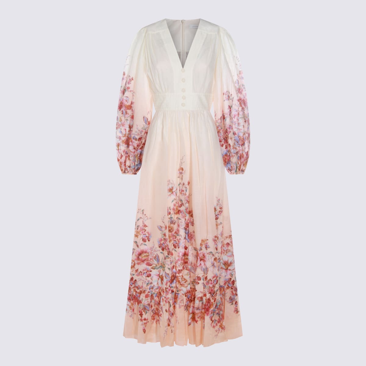 Zimmermann Ivory Floral Cotton Dress In Multi
