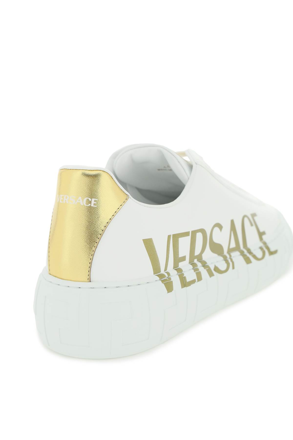 Shop Versace Greca Sneakers With Logo In White Gold (white)