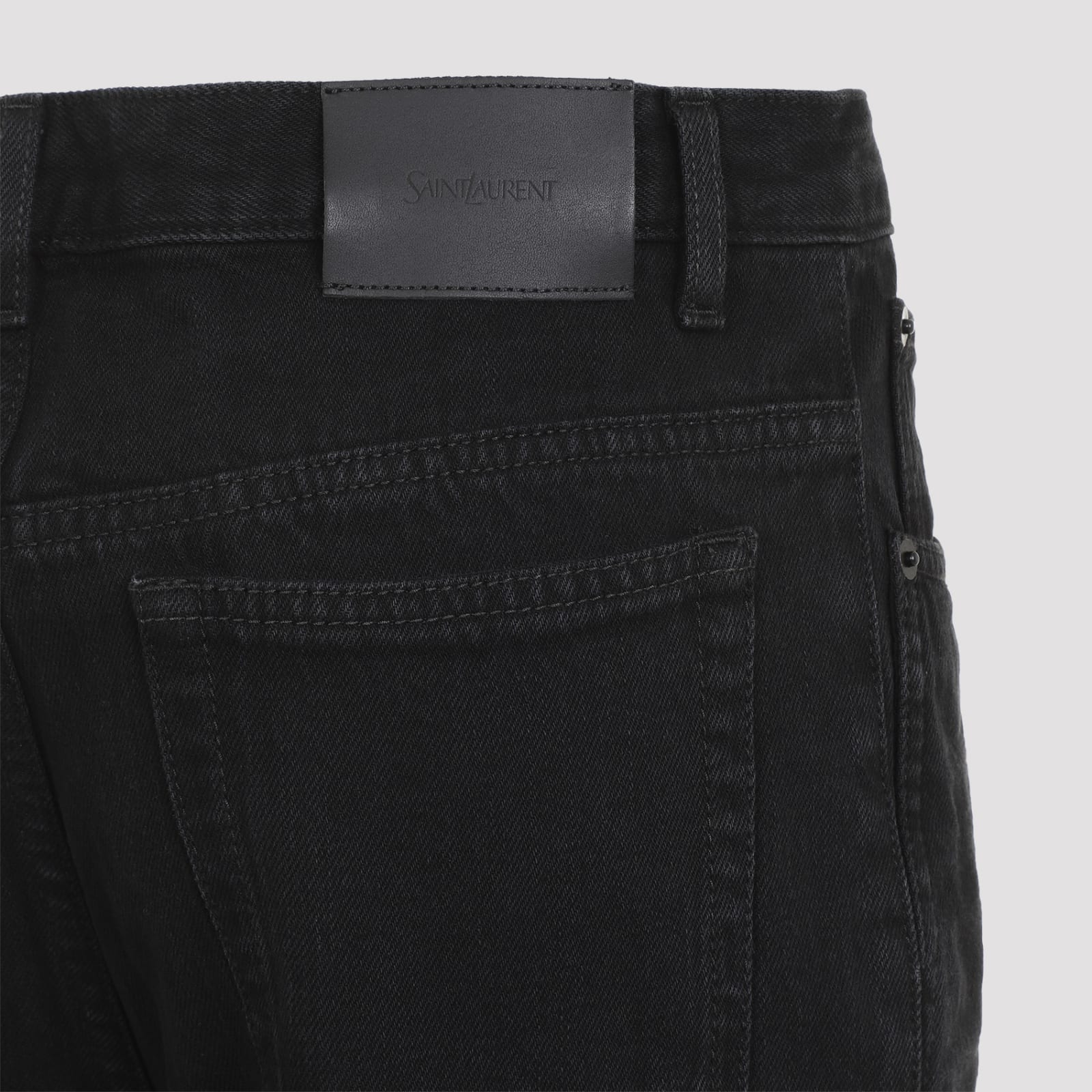 Shop Saint Laurent Mid Rise Straight Jeans In Carbon Black