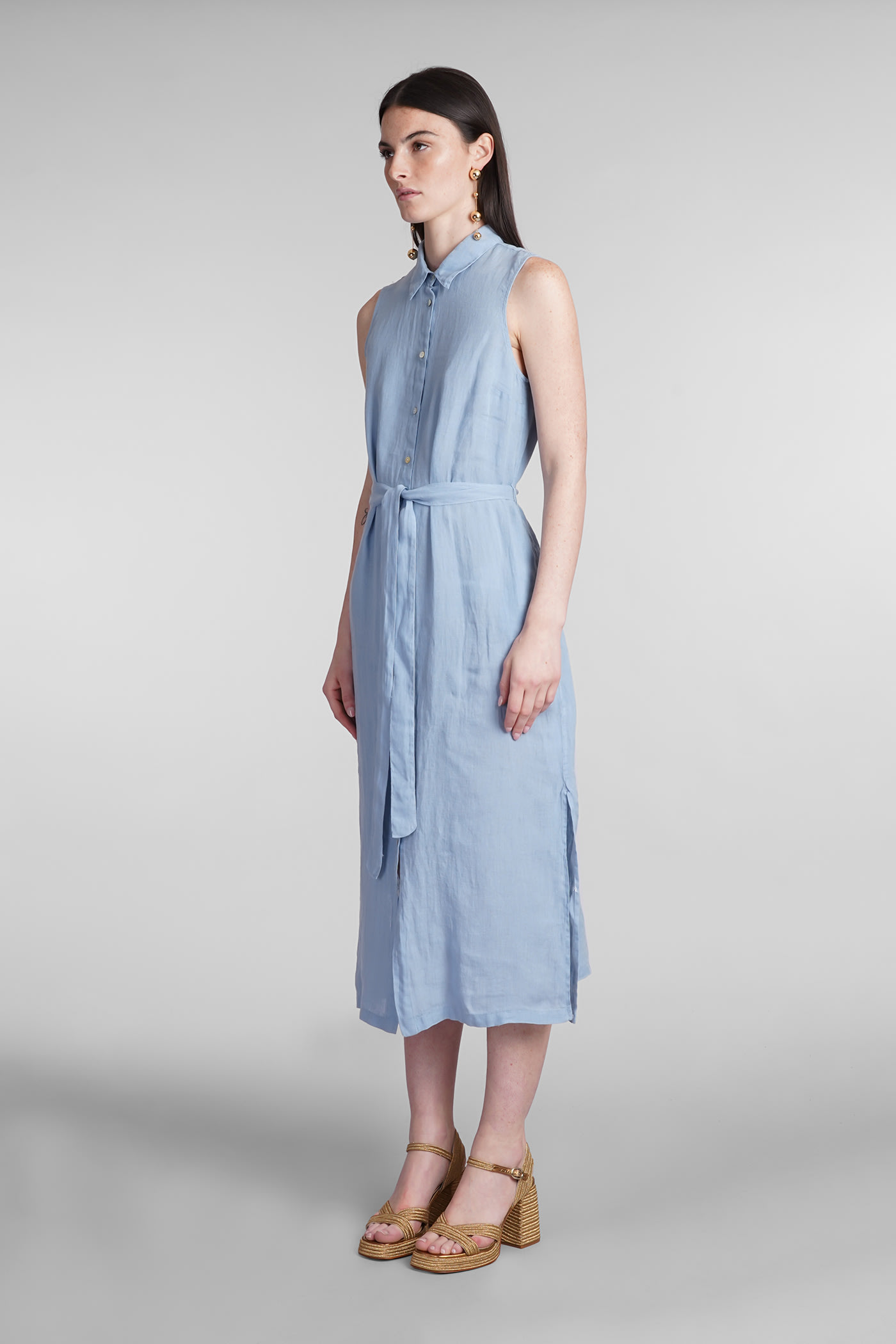 Shop 120% Lino Dress In Cyan Linen