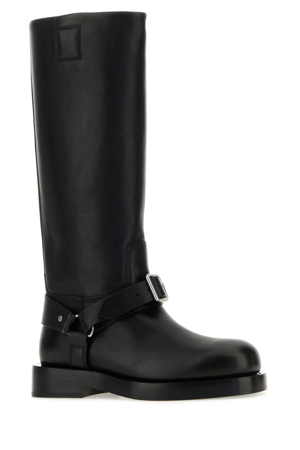 Shop Burberry Black Leather Saddle Boots