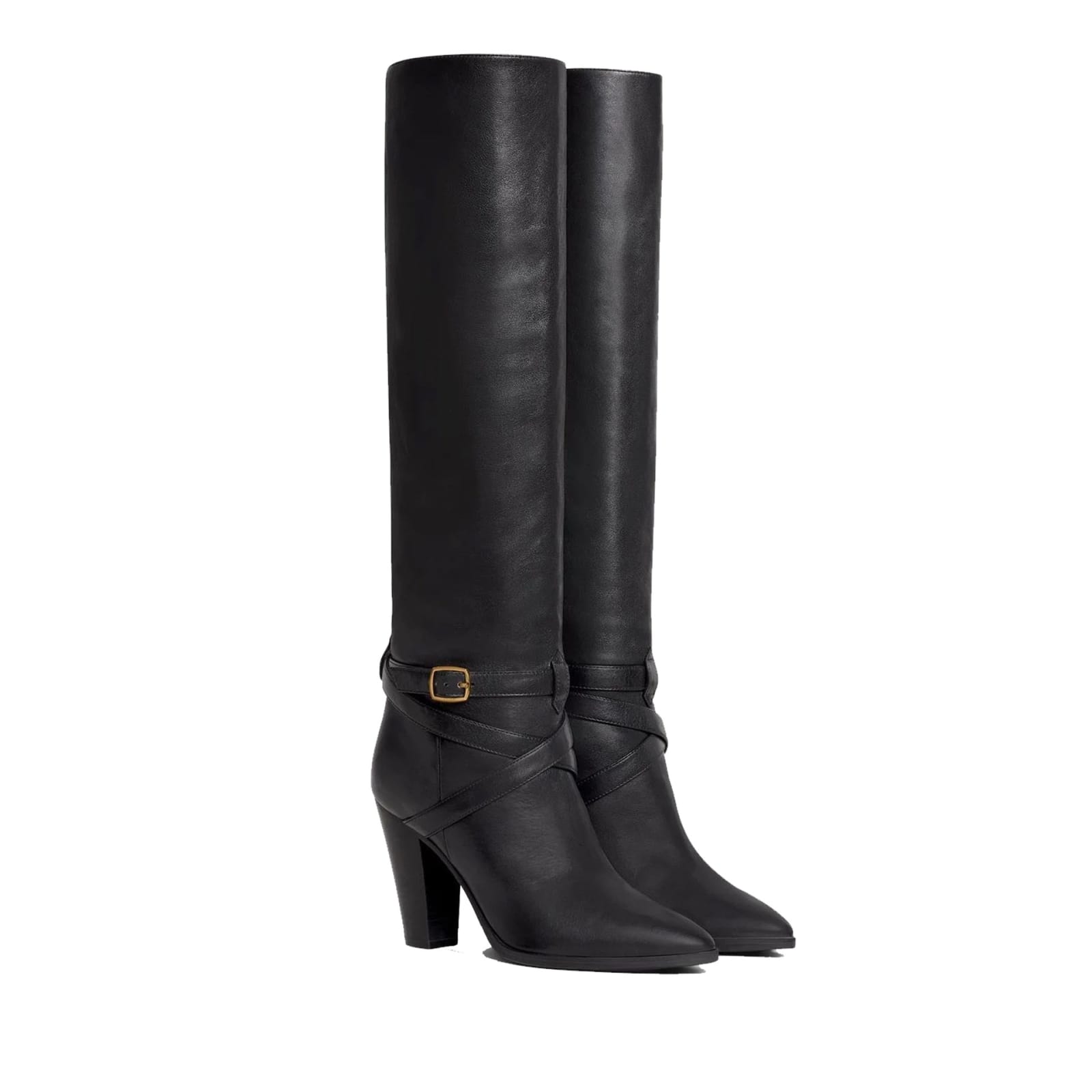 Celine Knee-length Wilters Leather Boots With Ankle Strap 10cm In Black