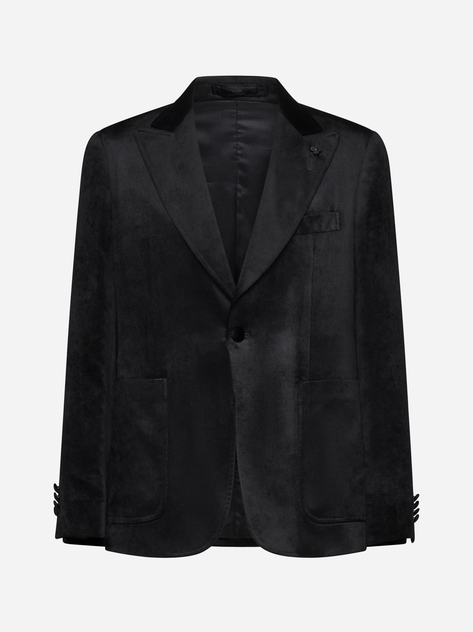 Shop Lardini Velvet Single-breasted Blazer In Black