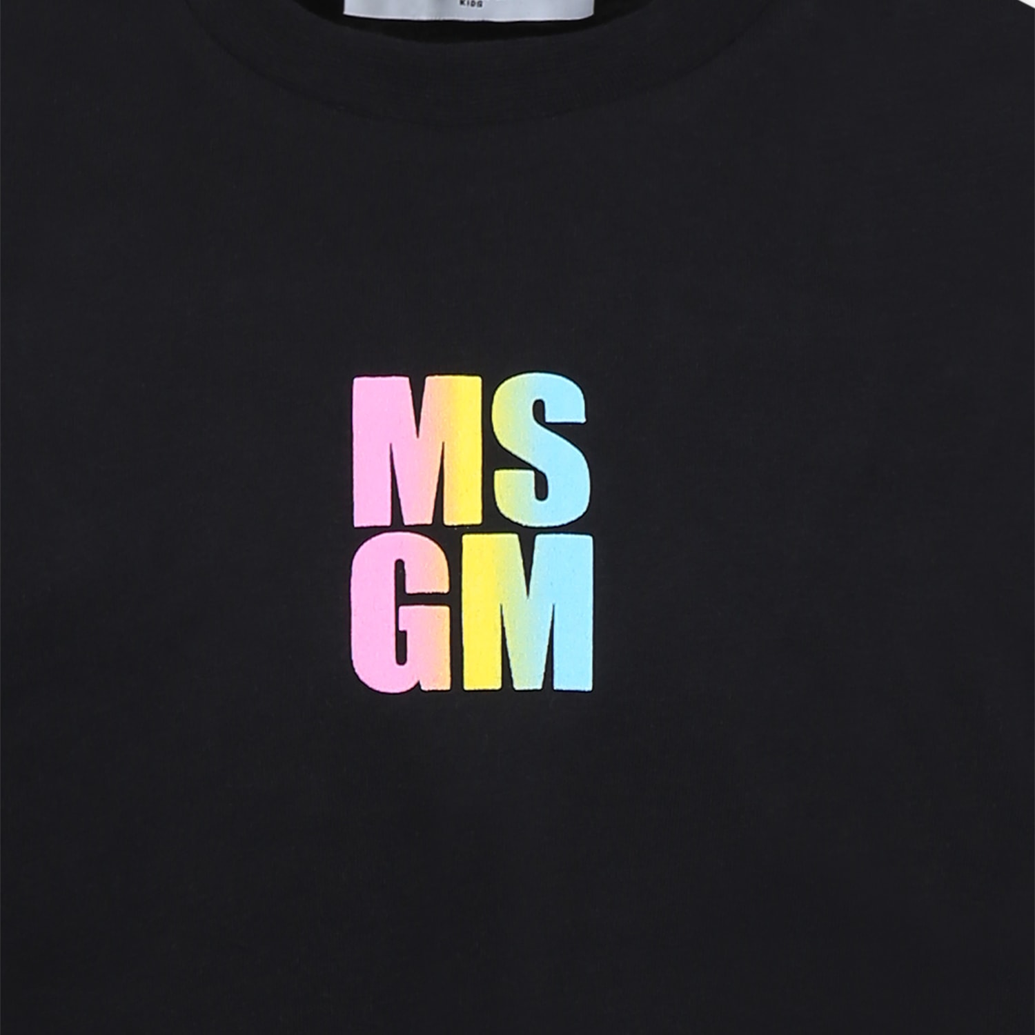 Msgm Black T-shirt For Girl With Logo In Black