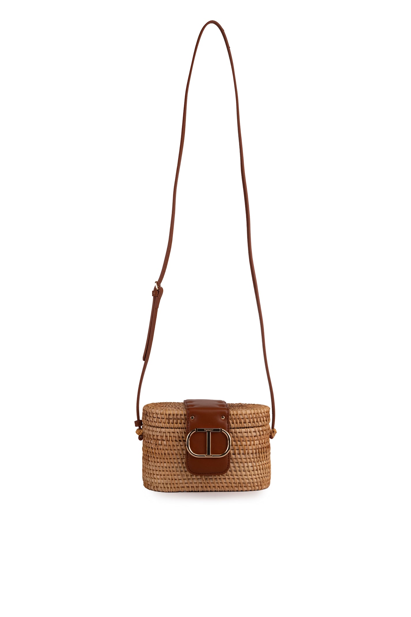 Straw Shoulder Bag With Oval-t