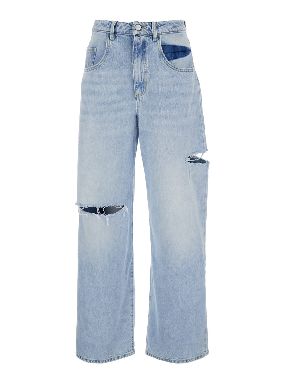 poppy Light Blue Wide Jeans With Cut-out In Cotton Denim Woman