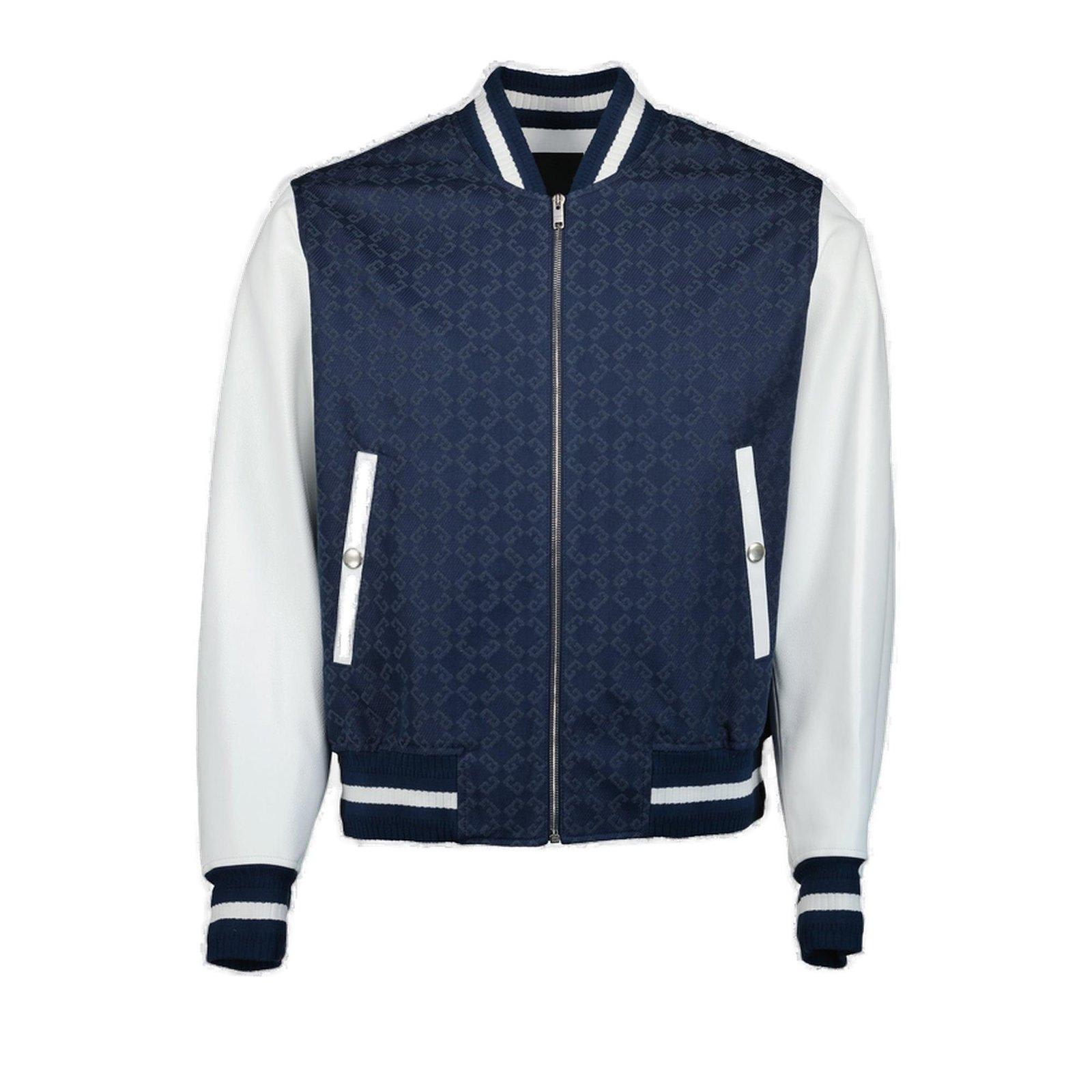 Shop Givenchy Monogrammed Varsity Jacket In Navy/white