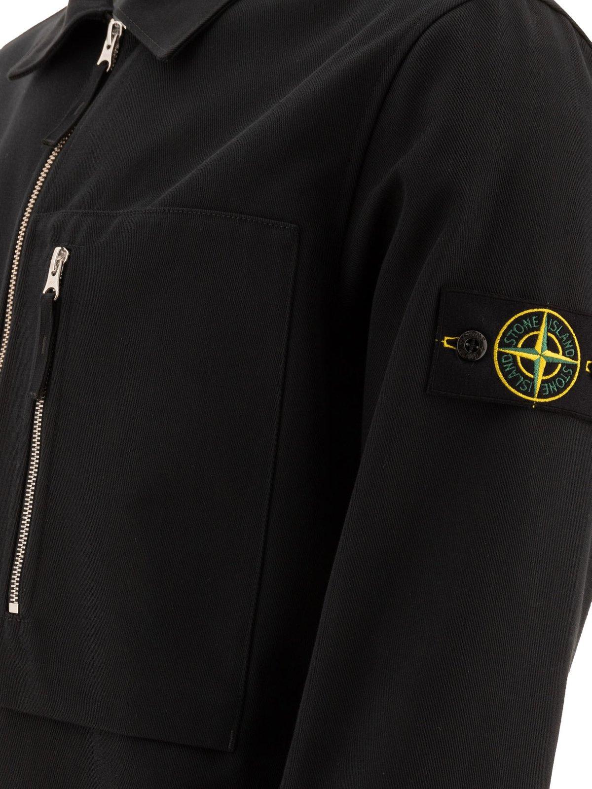 STONE ISLAND COMPASS-BADGE ZIPPED SHIRT JACKET 