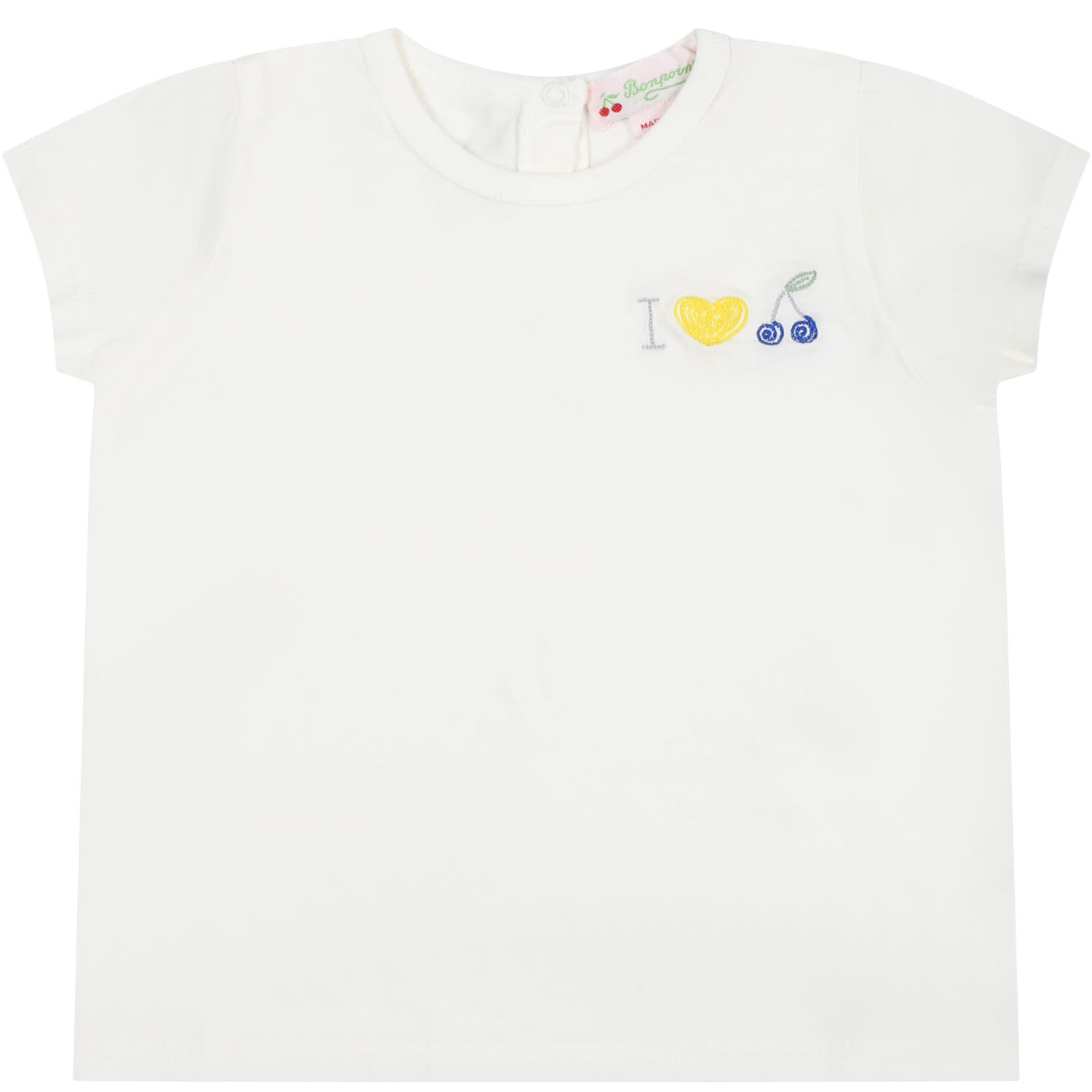 Bonpoint White T-shirt For Baby Girl With Embroidery